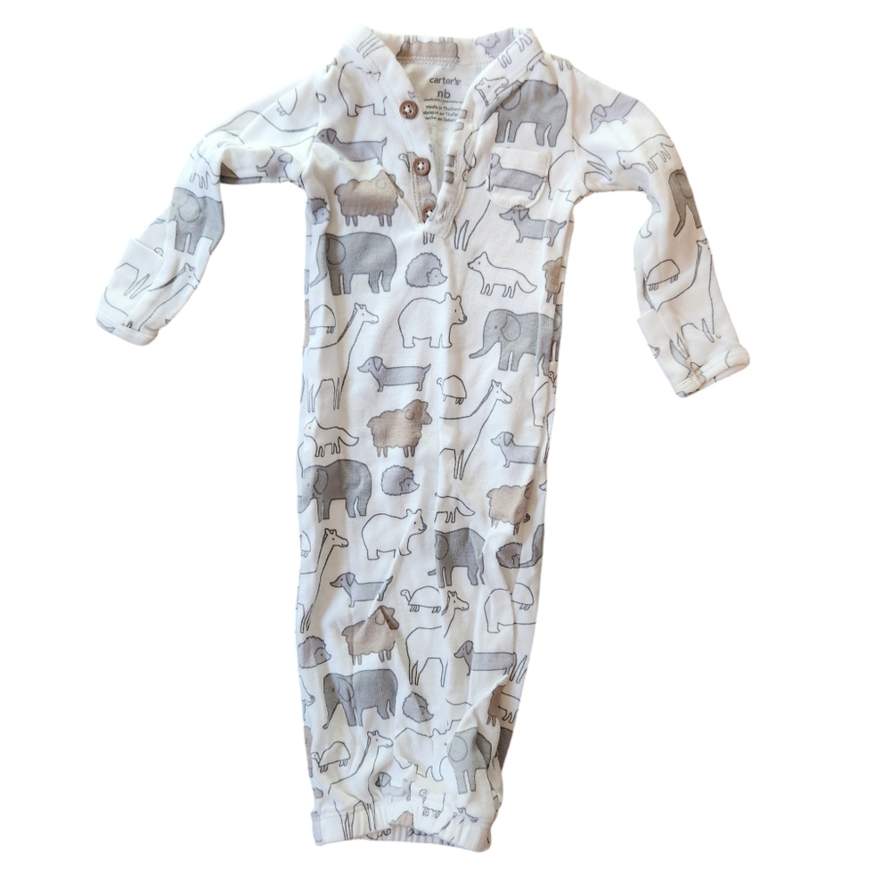 Carter's Newborn Cotton Animal Sleep Gown with 3 buttons Long Sleeve